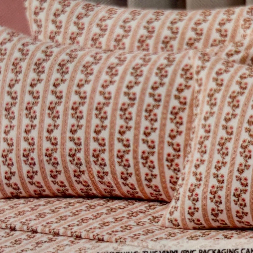 Ophelia Queen 6 Piece Sheet Set Floral Rose Stripe Pink Mauve Cottagecore NEW